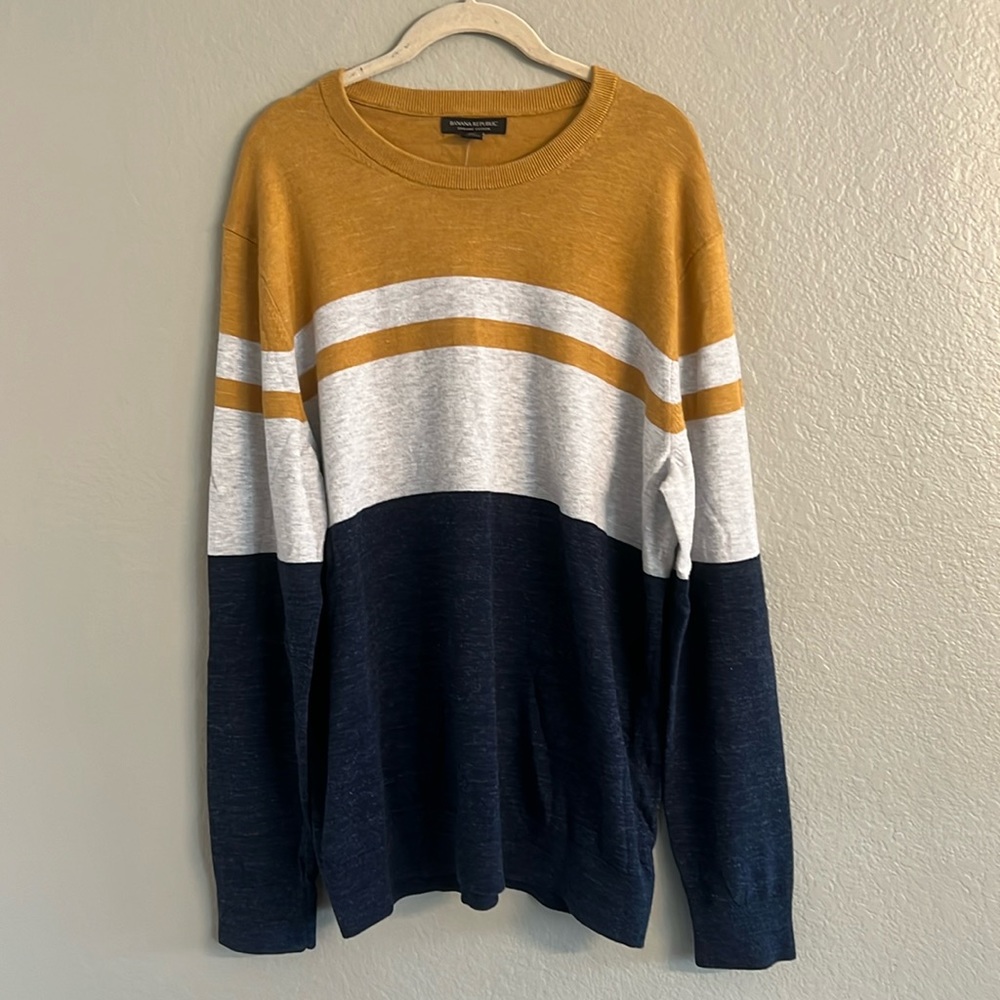 Banana Republic Mustard, White, and Navy Crewneck Sweater